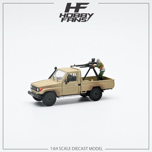 PREORDER HobbyFans Toyota Hilux ZU-23-2 Desert Yellow Dirt Version With Figure & Armor 1:64