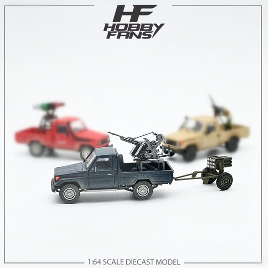 PREORDER HobbyFans Toyota Hilux ZU-23-2 Blue Dirt Version With Functional Armor & Armor Launcher 1:64